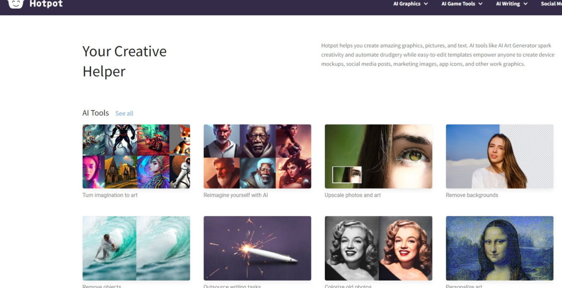 موقع هوت بوت يوفر لكم جميع ادوات الذكاء الاصطناعي لتصميم وتعديل الصور