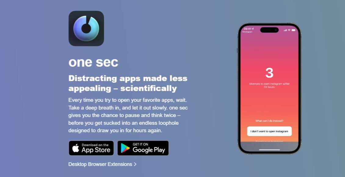 تطبيق one sec أفضل تطبيق للتخلص من إدمان الهاتف وتحسين تركيزك