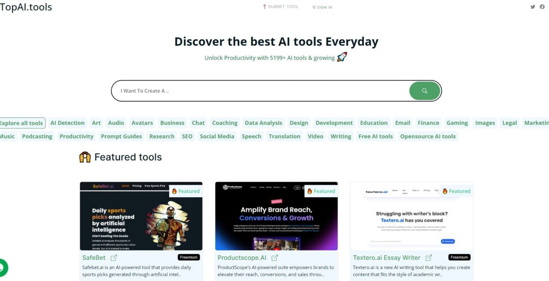 موقع TopAI tools يساعدكم في العثور على أفضل أدوات الذكاء الاصطناعي المجانية والمدفوعة